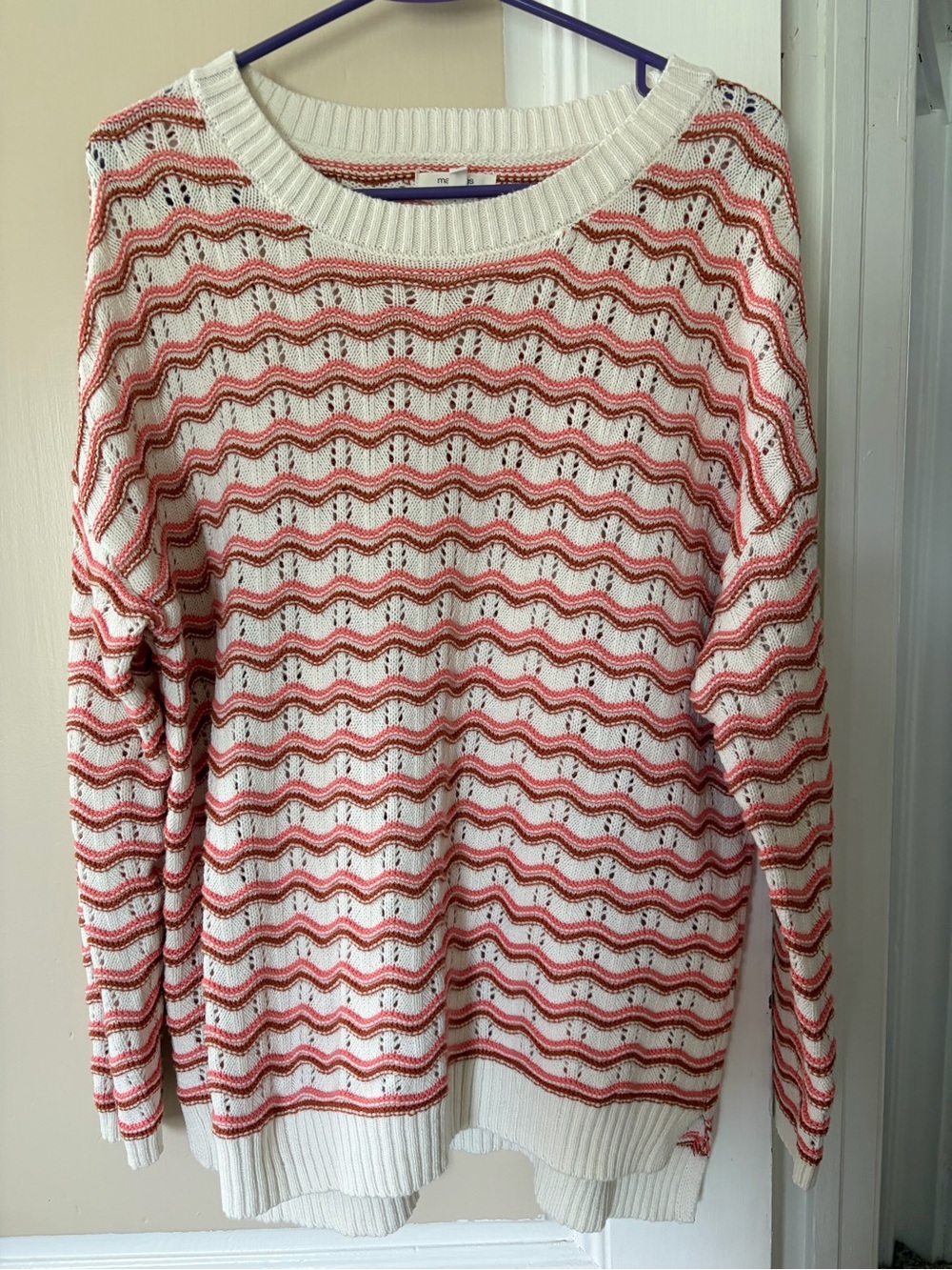 Maurices Cream and Coral Wave-Striped Knit Sweater